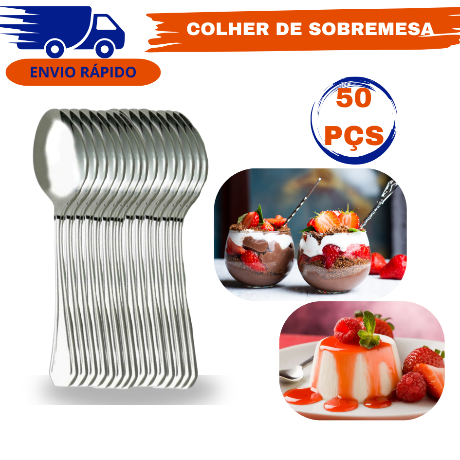 COLHER DE SOBREMESA 50 PÇS PAVÊ DOCES PATÊ MOUSSES CAFÉ TALHER AÇO INOX LINHA PREMIUM (ASH)