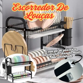 Escorredor de Louça Inox 41x24x42cm com Protadores de Plástico e Bandeja Coletora de Água ...