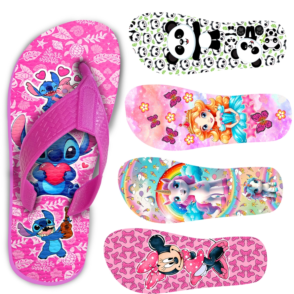 Chinelo de Menina Borracha de dedo Infantil Super leve e Confortável Desenhos Personagens
