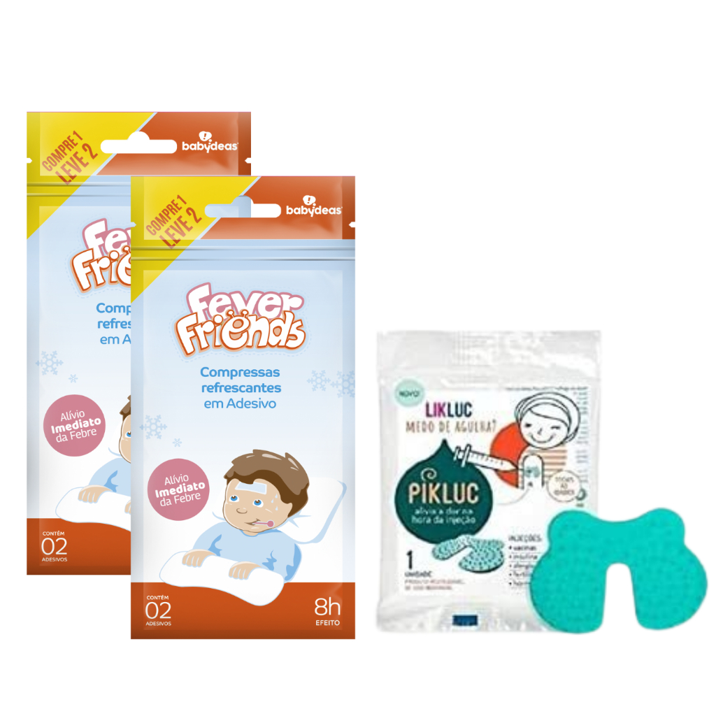 Kit Vacina Pikluc Alívio Injeção + 4 Compressas adesivas Fever Friends Alívio Febre