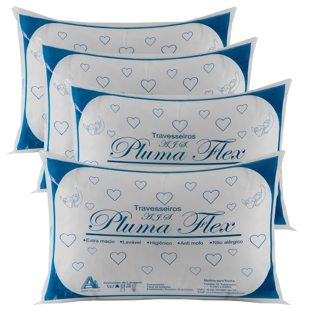 Kit 4 Travesseiros Silicone misto Macio Travisseiro Luxuoso