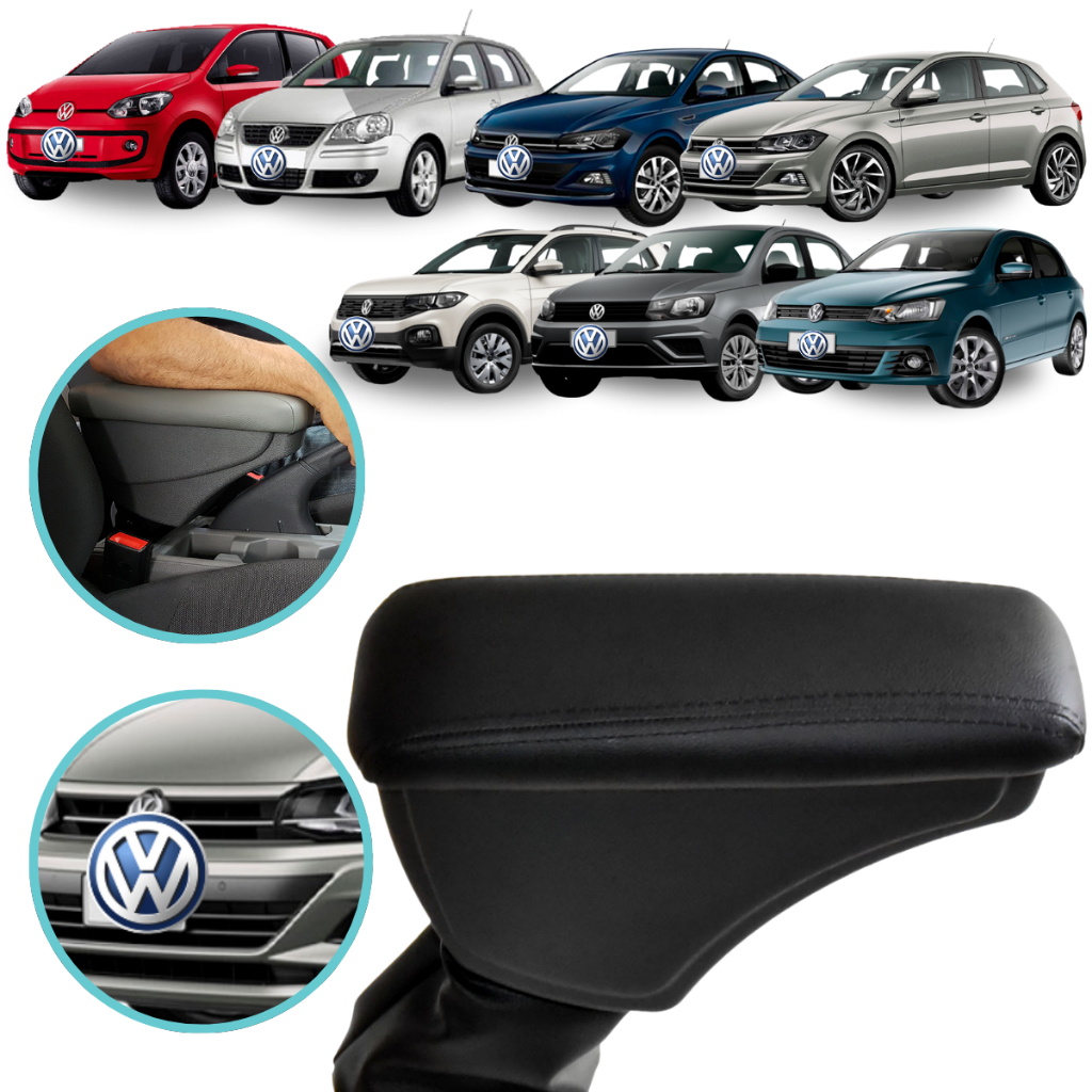 Apoio de Braço Suporte Encosto Descanço Porta Trecos Console Central Volkswagen Novo Polo Gol Voyage Virtus Up T-Cross