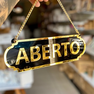PLACA ABERTO E FECHADO EM ACRILICO ESPELHADO COM VENTOSA em Oferta na Shopee