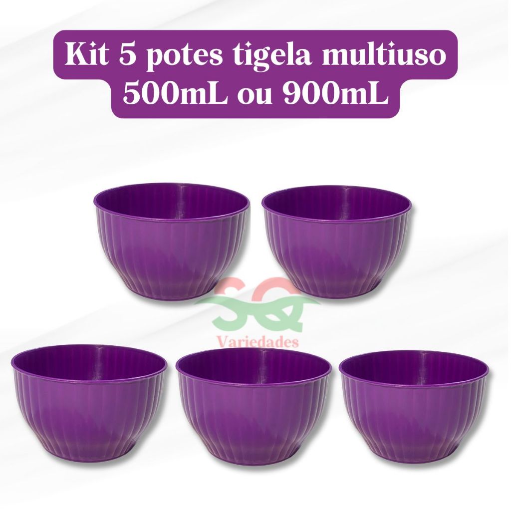 Kit 5 Pote Cumbuca Tigela 500ml / 900ml Açaí Sorvete Sopa Caldos Multiuso Plástico BPA FREE