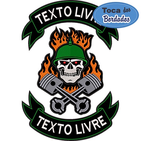 Patch Bordado Brasão Motociclista Soldado Caveira 43x29cm Seu Nome e Cidade Cód.1487 - Fixação Costura