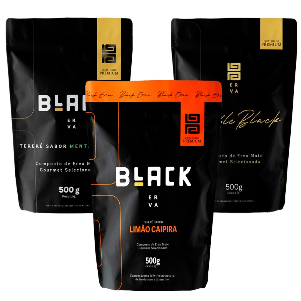 Kit com 3 Ervas Mate Tereré BLACK ERVA 500g Todos os sabores - ERVA BLACK