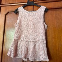 Blusa TAM P Peplum Rosa Pastel Rosa Claro Flores Floral Renda, brechó