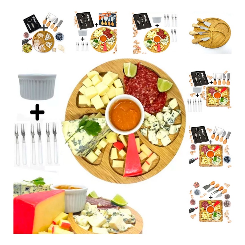 Kit Petisqueira Redonda Para Frios e Queijo Com Molheira Ramekin Garfinhos Acessórios Para...