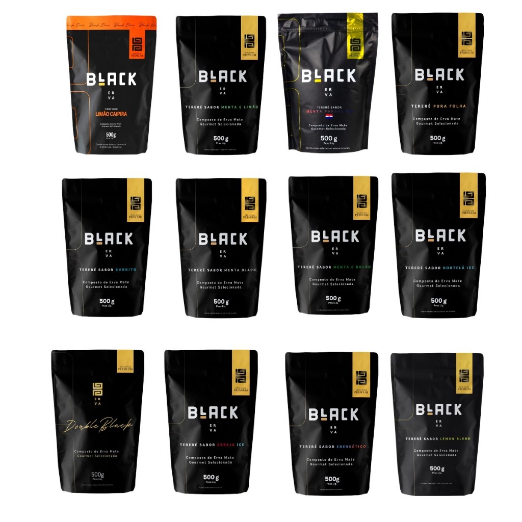 Kit com 10 Ervas Mate Tereré BLACK ERVA 500ML Todos os sabores - ERVA BLACK