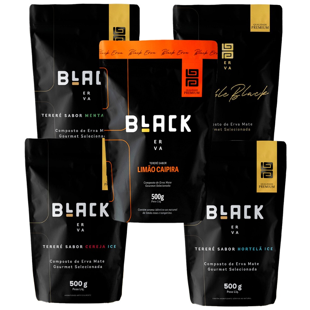 Kit com 5 Ervas Mate Tereré BLACK ERVA 500g Todos os sabores - ERVA BLACK em Oferta na Shopee