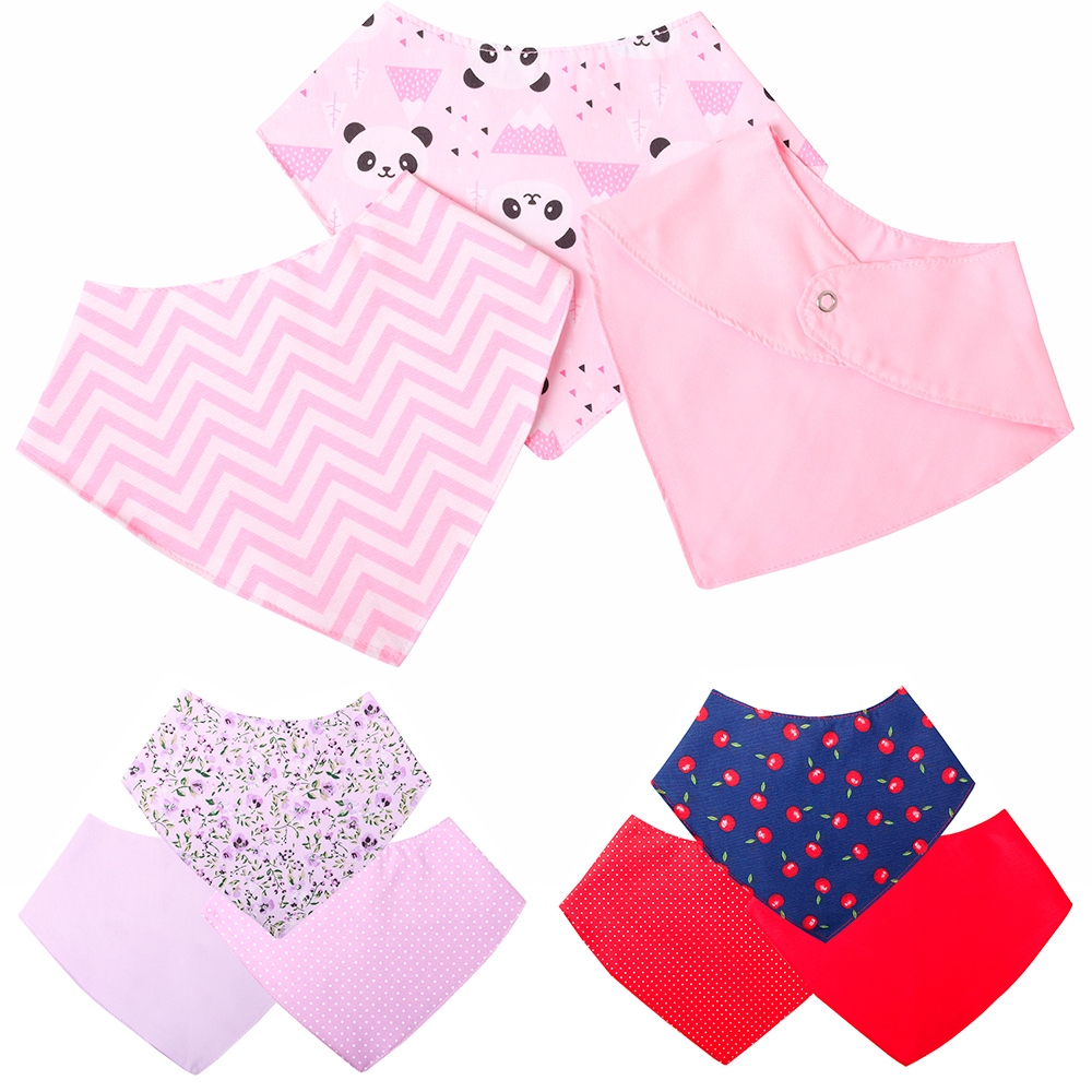 Babador Bandana Para Bebê Menina Kit 03 Peças Com Botão De Pressão