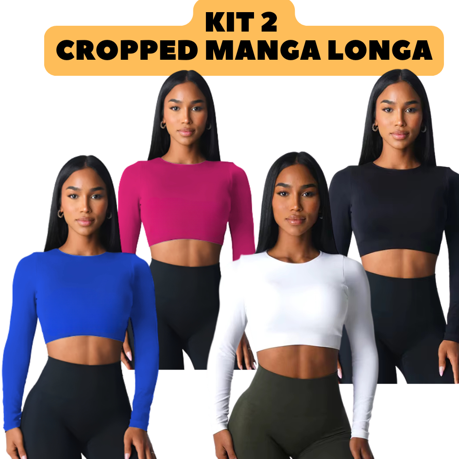 Combo Kit 2 Top Cropped Manga longa DryFit Segunda pele Esportivo Fitness Academia Corrida casual UV em Oferta na Shopee