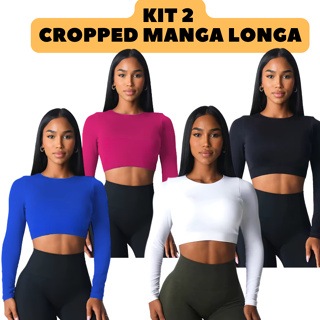 Combo Kit 2 Top Cropped Manga longa DryFit Segunda pele Esportivo Fitness Academia Corrida casual UV em Oferta na Shopee
