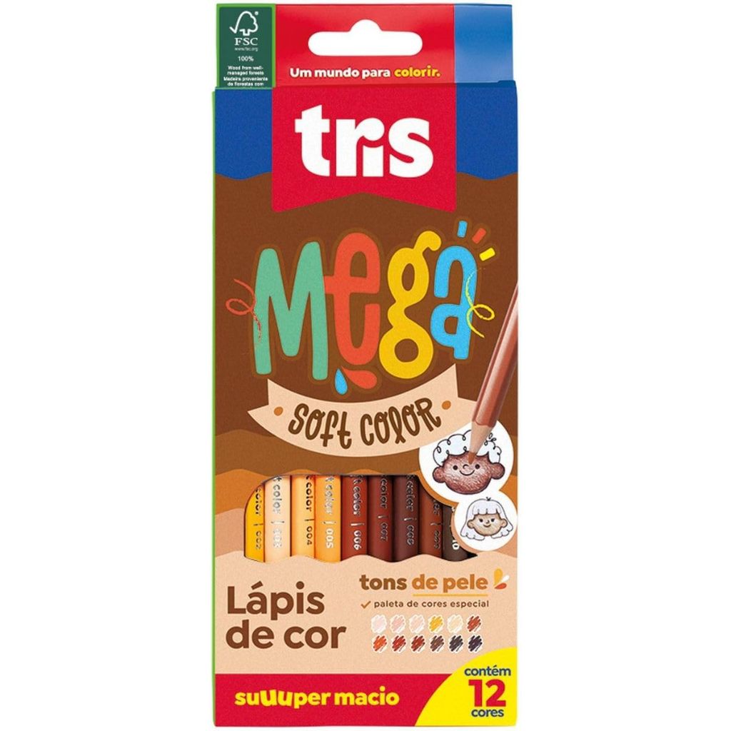 Lápis de Cor Mega Soft Color Tons De Pele Tris - 12 Cores