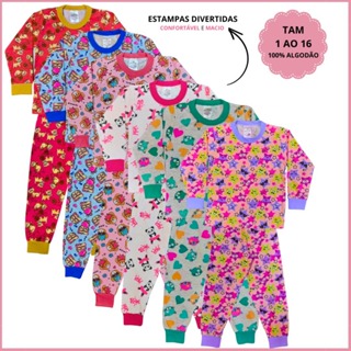 Kit 8 Peças Pijama Infantil Feminino Inverno 4 Camiseta Manga Longa e 4 Calça em Algodão 1 ao 16 em Oferta na Shopee