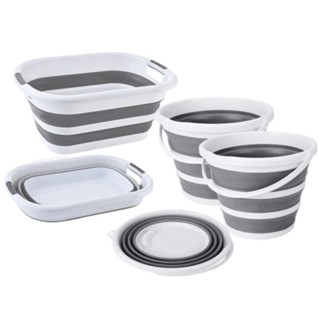 Kit 3 Peças 1 Cesto 26 litros + 2 Baldes 10 litros Retratil Flexível Silicone