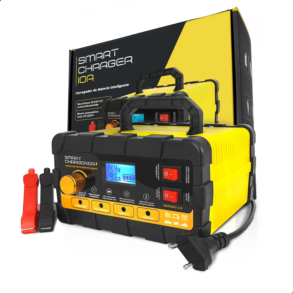 Carregador De Bateria 12-24v Automotivo Carro Moto Caminhão 10a