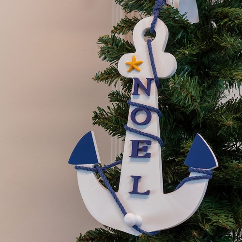 Enfeite Natal Ancora Pendurar (azul Branco) 34x21cm Florarte