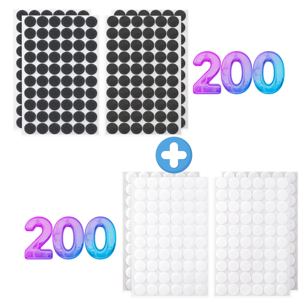 200 Pares Velcron Contato Branco + 200 Pares Velcron Preto Adesivo Redondo 15MM (1,5cm) Super Grude