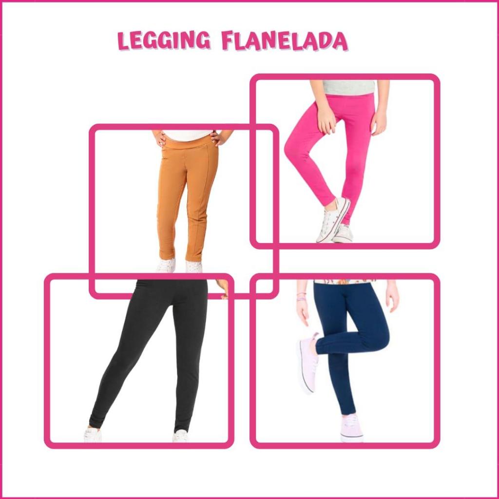 Kit 2 Legging Peluciada Infantil Menina Inverno Térmica Flanelada em Algodão e Cores Lisa 1 ao 16
