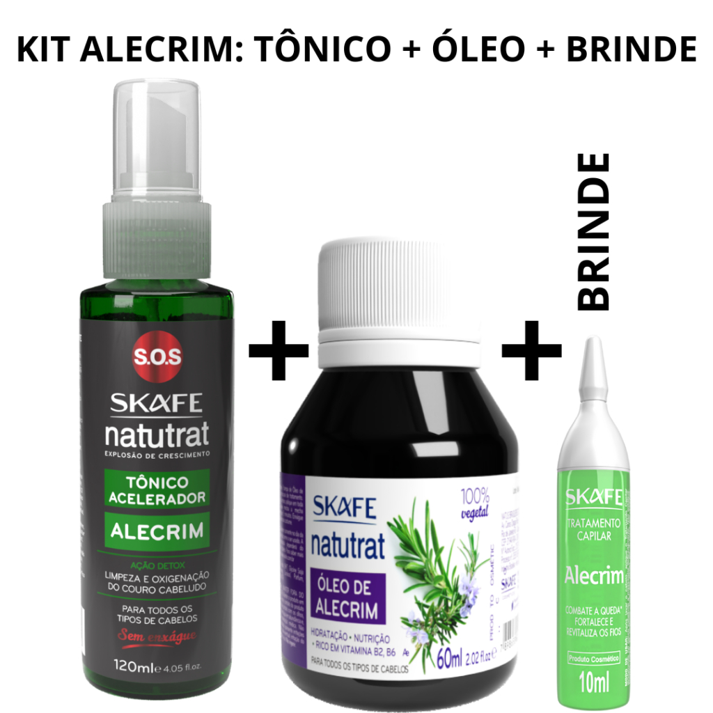 Tônico Capilar 120ml + Óleo De Alecrim 60ml + Ampola 10ml de Alecrim Tratamento Capilar Crescimento