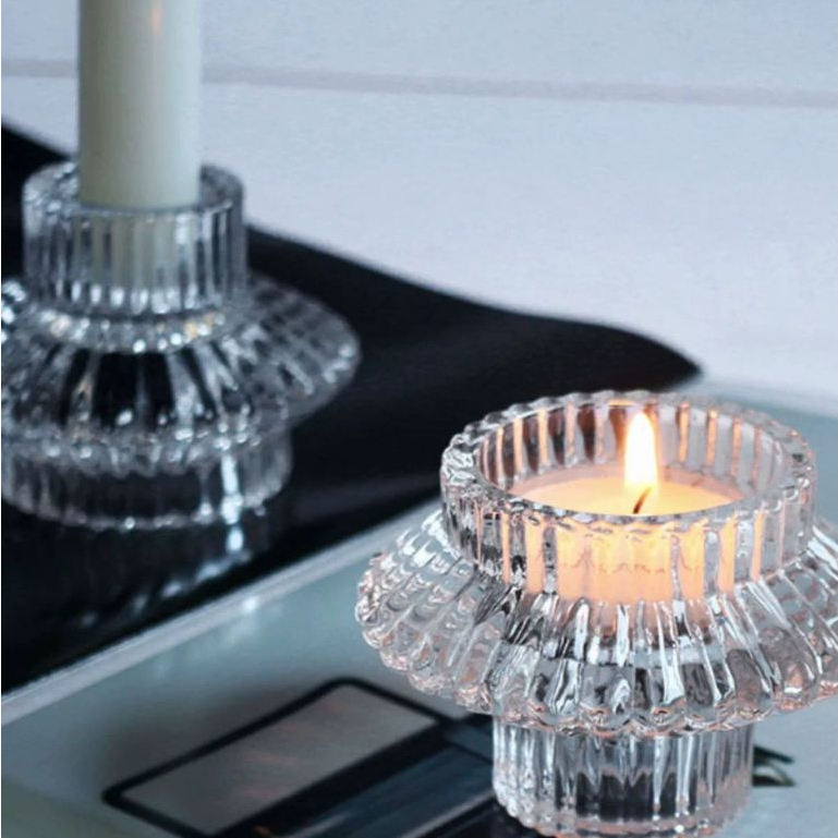 kit Castiçal de Vidro Detalhes Porta Velas Decoração de Luxo Disponível em ambos os lados em Oferta na Shopee