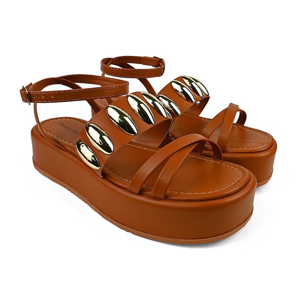 Sandalia feminina plataforma confortável solado antiderrapante Flatform Confortável Caramelo