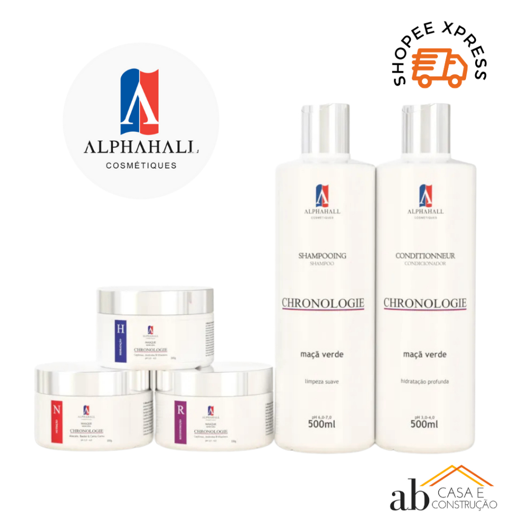KIT 5 Cronograma Capilar Shampoo Condicionador Máscaras Hidratação Nutrição Reconstrução ALPHAHALL
