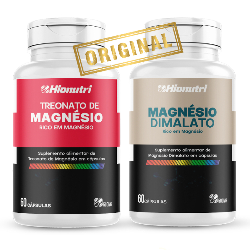 Mix Poderoso de Magnésio - 2 TIPOS DE MAGNÉSIO Treonato + Bisglicinato Malato 60 Cápsulas 500mg
