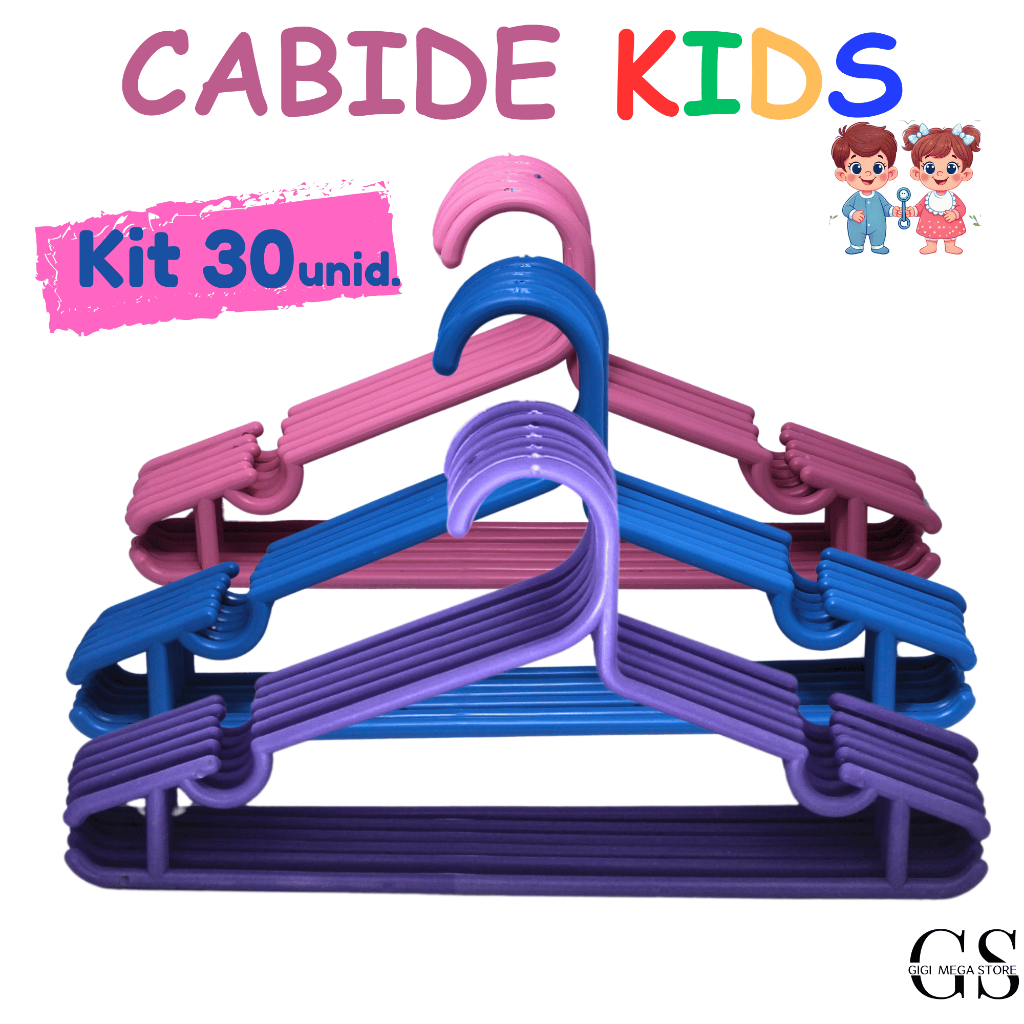 Cabide Infantil Kit 30 Unidades Reforçado Coloridos Bebe Baby Kids