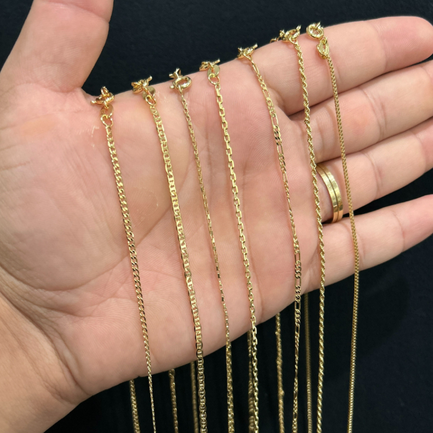 Corrente Masculina de Ouro 18k Cordão Vários Modelos 50/60/70CM Banhado A Ouro
