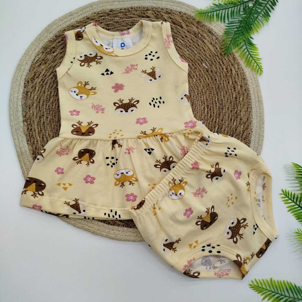 Conjunto Vestidinho e Tapa Fralda de Bebê Menina Babadinho Peplum