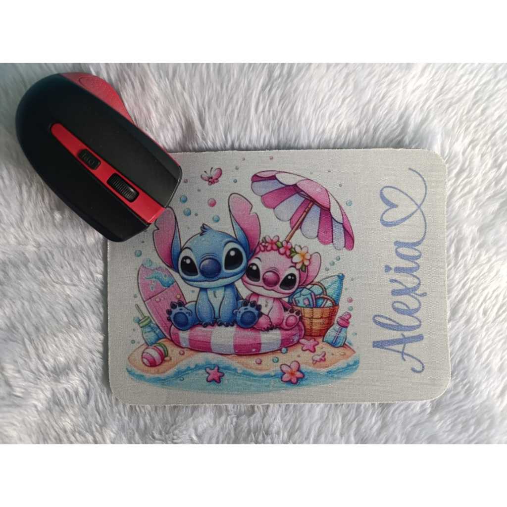 Mause Pad Personalizado 21 x 15cm Stitch e Angel Com Seu Nome em Oferta na Shopee
