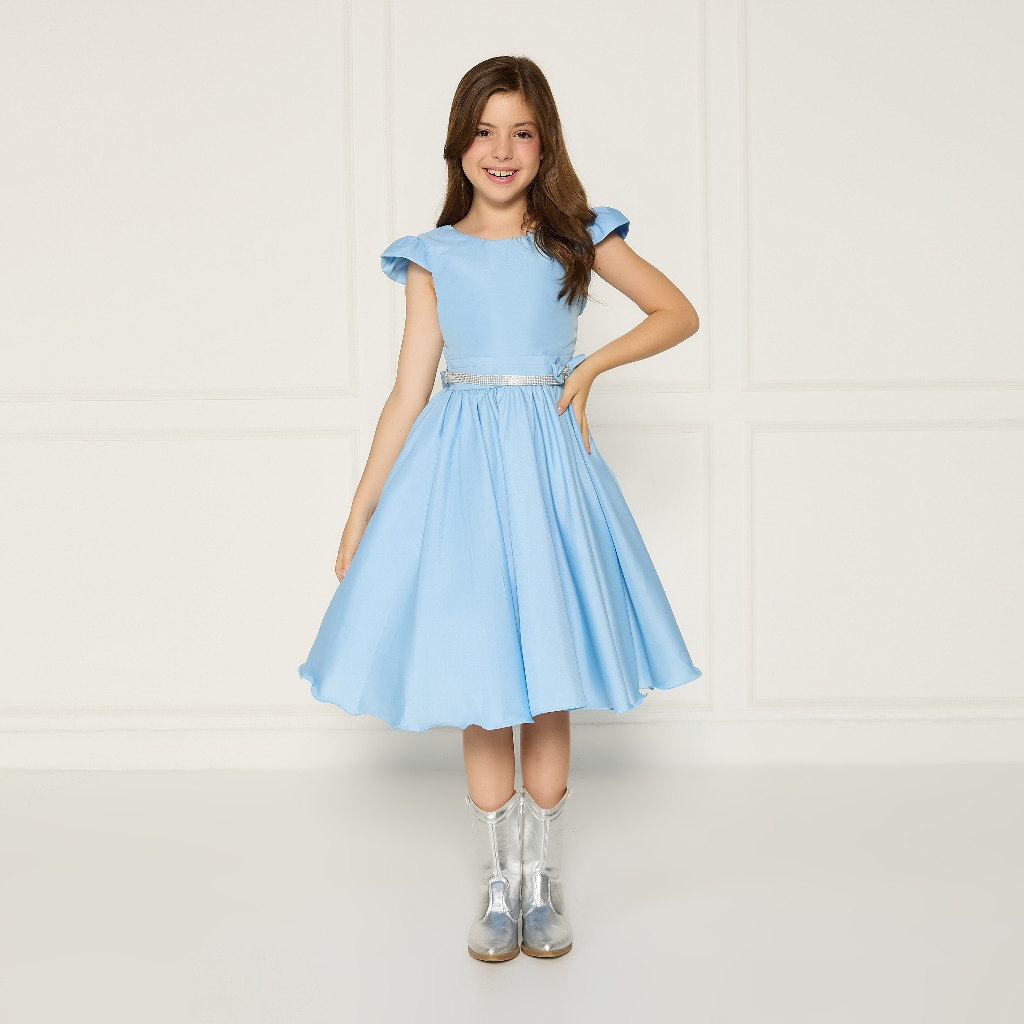 Vestido Infantil Casual Azul Claro Princesa Festa Aniversário Luxo em Oferta na Shopee