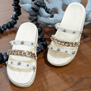 Sandália Papete Sola Alta Golden Street Feminina com Detalhes Corrente Spike Original Macerata em Oferta na Shopee