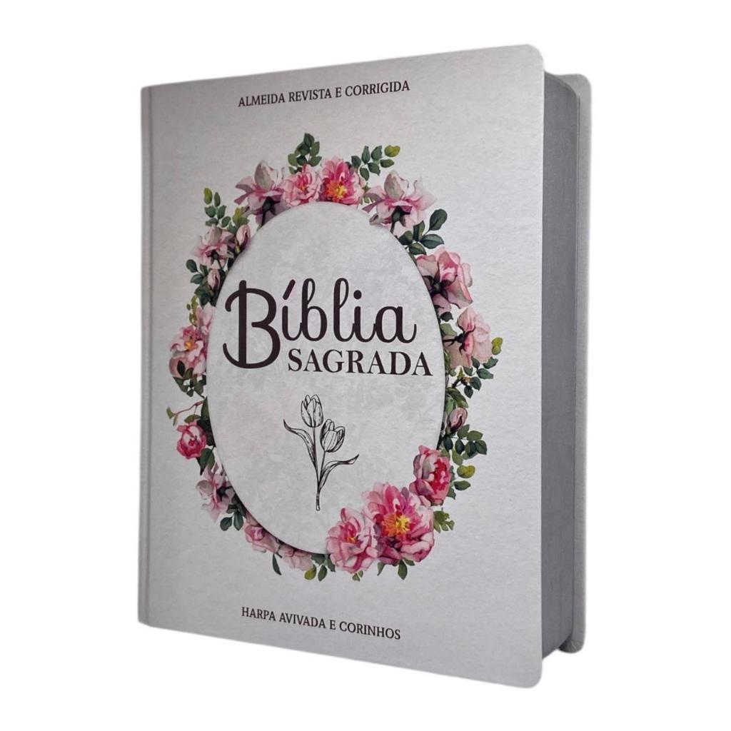 Bíblia Sagrada Evangélica Letra Jumbo Grande Capa Dura Flor Minimalista Linguagem Arc Com Harpa