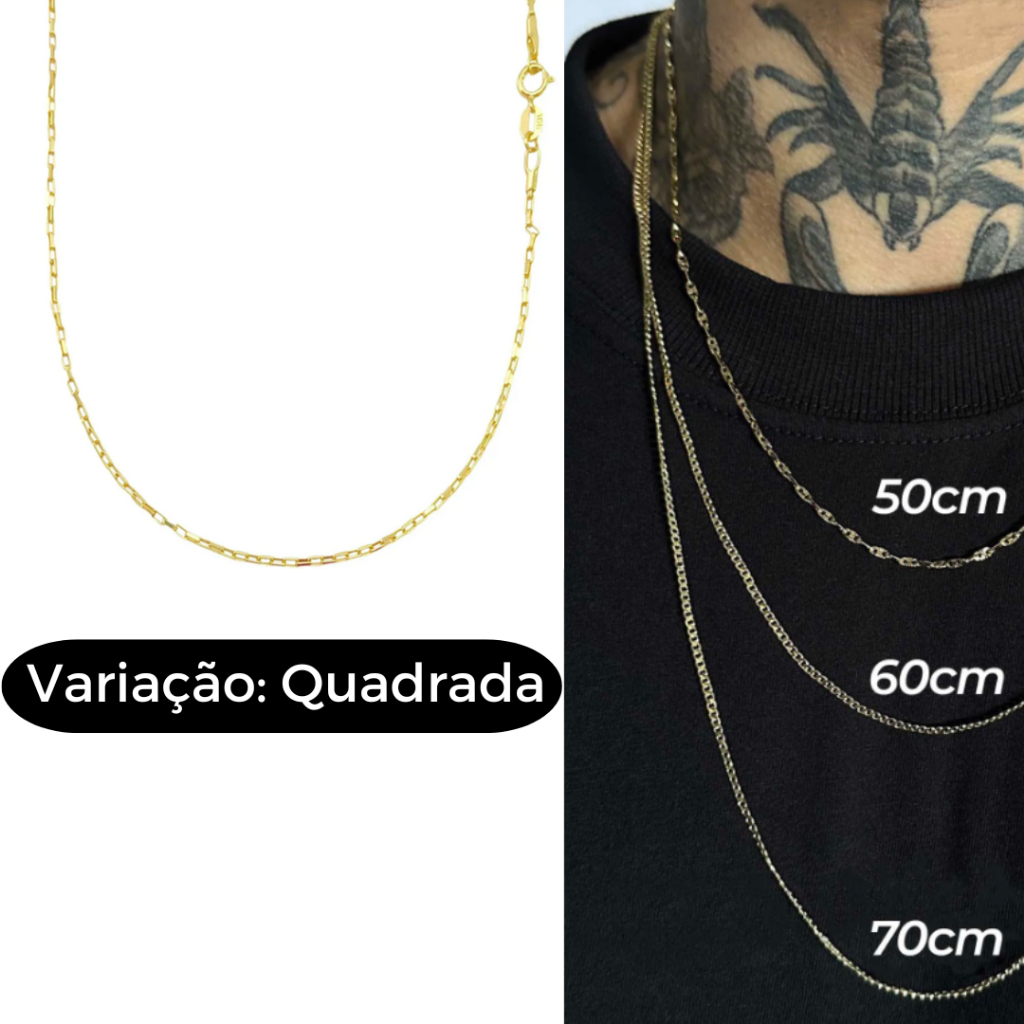 Corrente Fininha de Ouro 18k Cordão Masculino Banhado a Ouro 50cm 60cm 70cm Vários Modelos