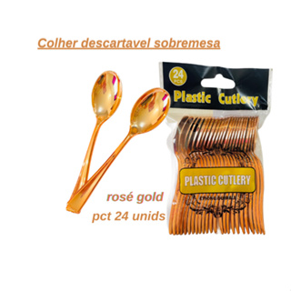 Colher descartável luxo para sobremesa com 24 unidades (10cm) rosé gold em Oferta na Shopee