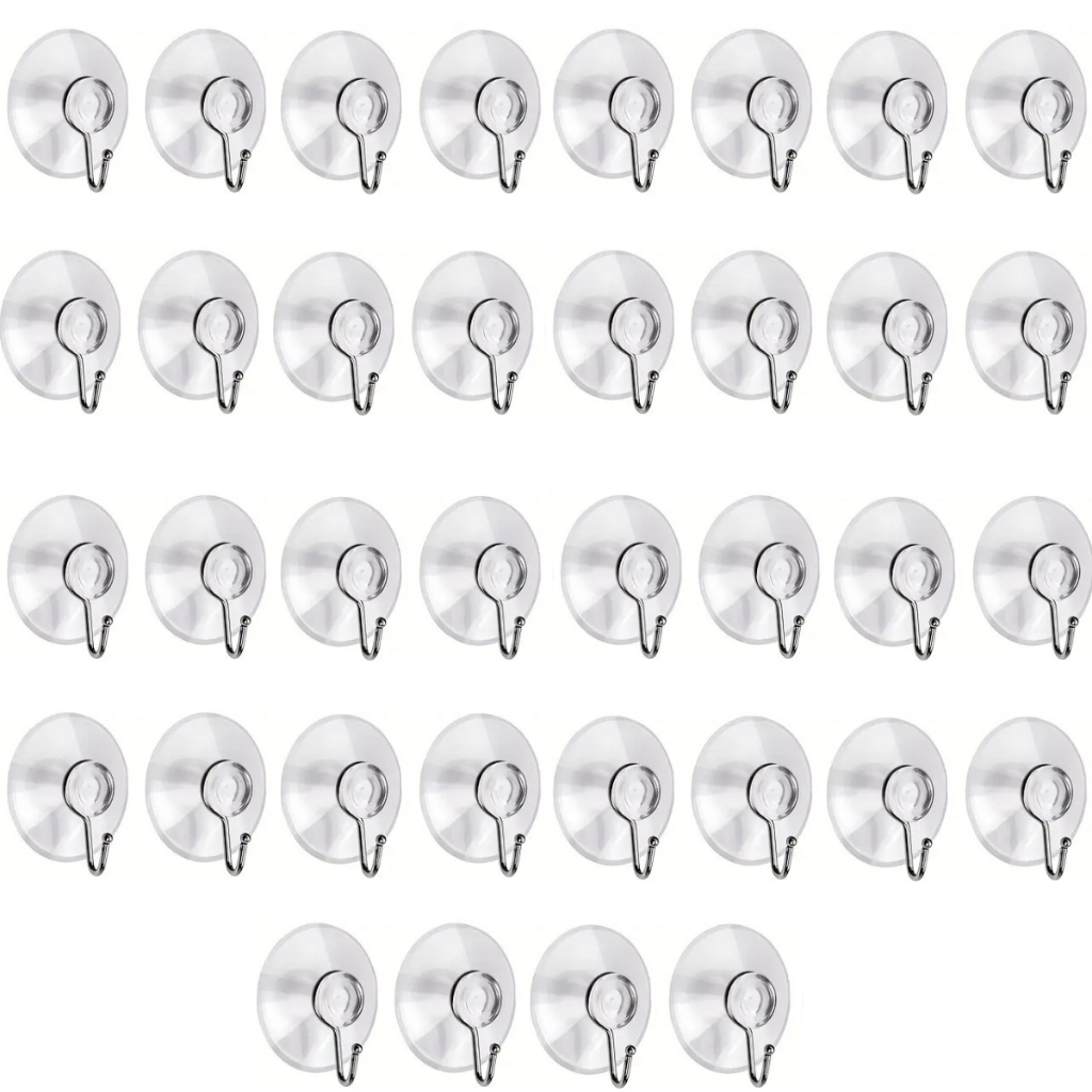 Kit 36 Ventosas Silicone C/ Gancho de metal Vidro Transparente Utilidades Resistente
