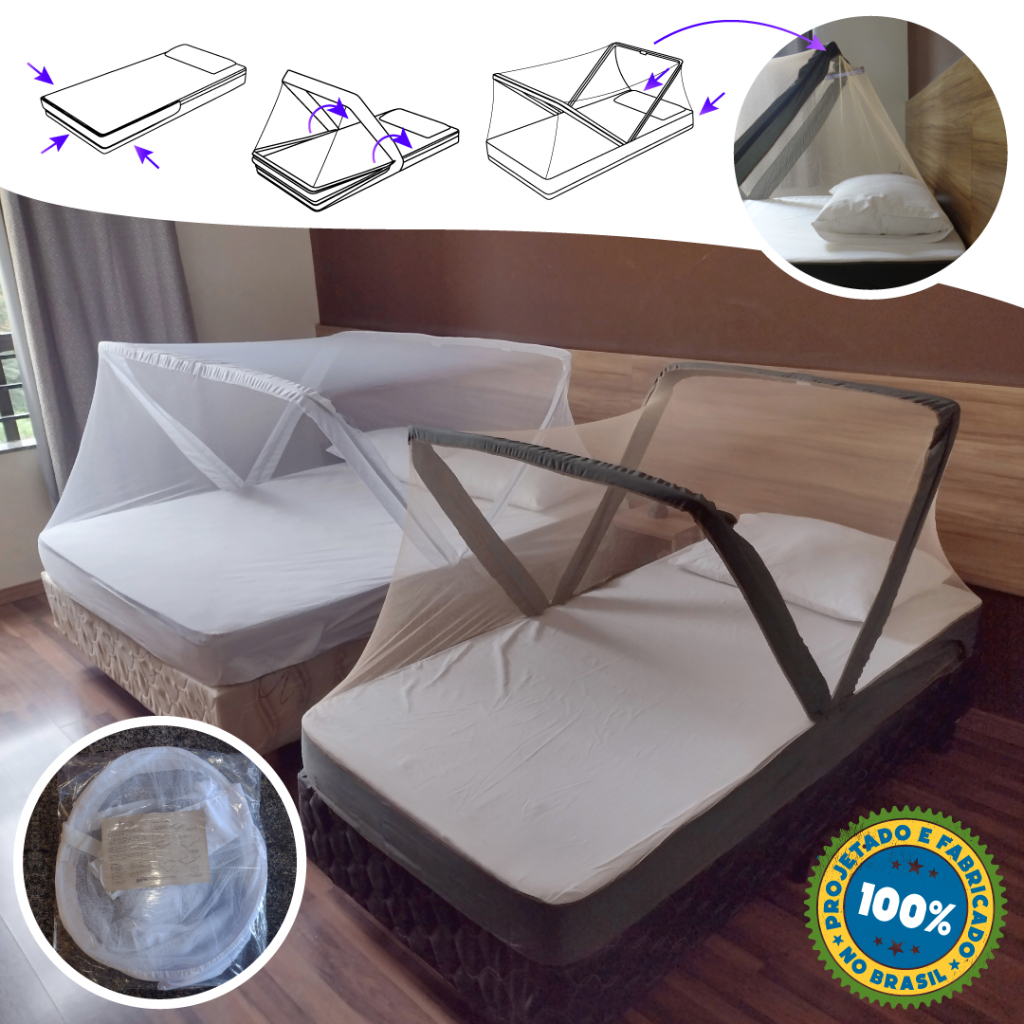Mosquiteiro Resistente Acoplável em Colchões - Tenda retrátil e portátil - Solteiro e Casal em Oferta na Shopee