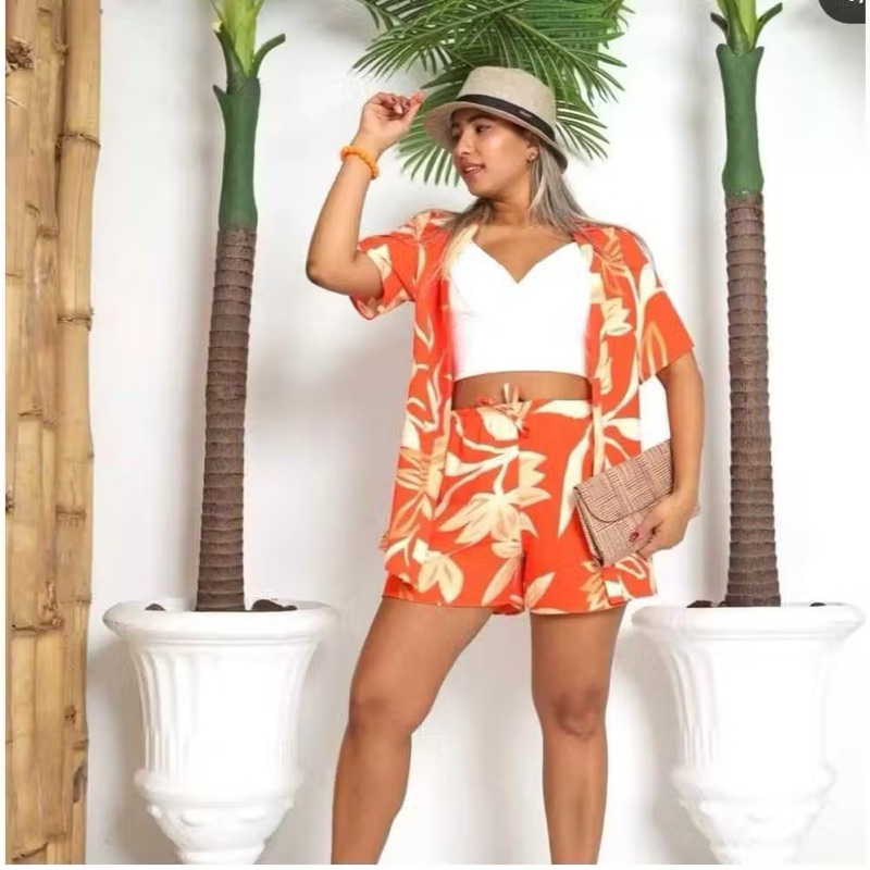 Conjunto Feminino Estampado Tropi c/ Chamise & Short J-1 — imagem 2 de 2