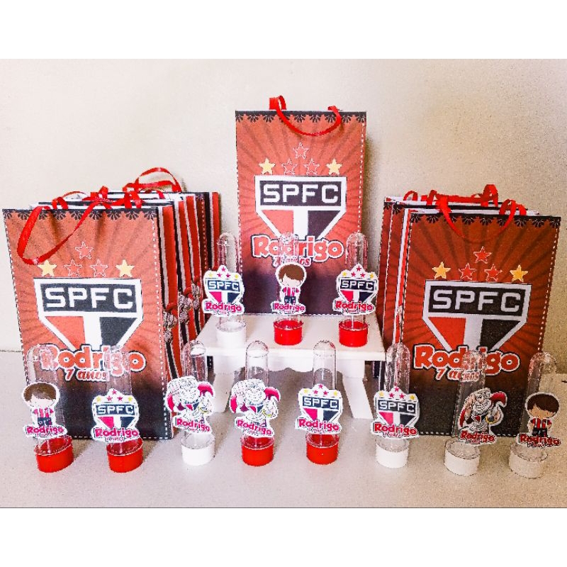 Kit 10 Sacolinhas + 10 Tubetes 3D| Festa são Paulo futebol clube| Lembrancinhas Personalizadas. Aniversário.