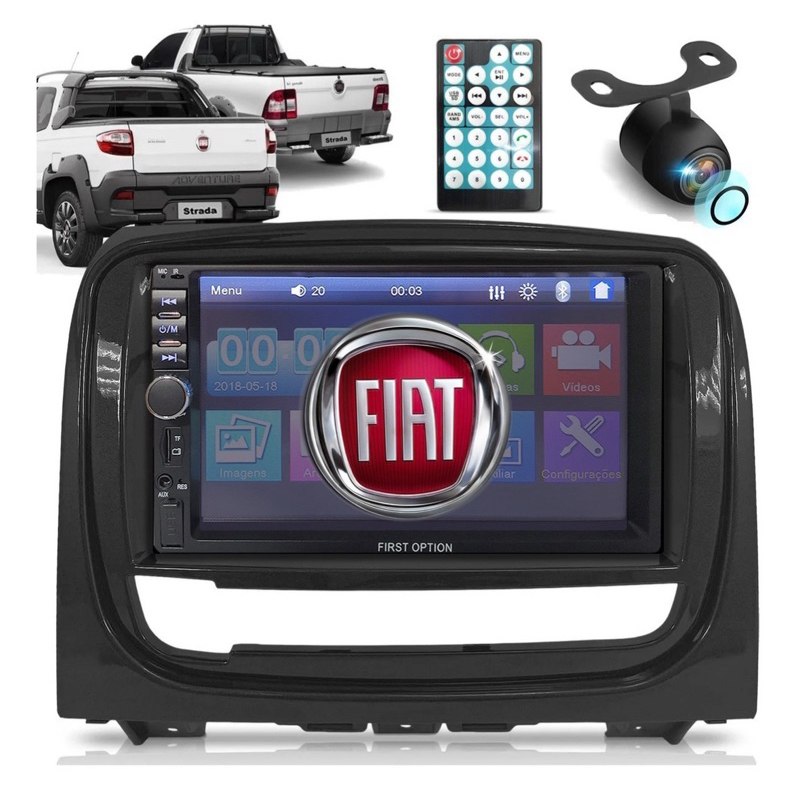 Central Multimidia Fiat Strada 2013 2014 2015 2016 2017 2018 + Moldura + Camera de ré