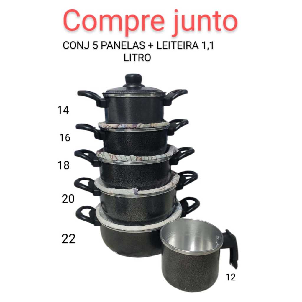 Conjunto de Panelas, em alumínio, aproveite e compre junto panela pressão, leiteira, frigideira