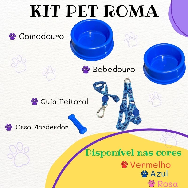 Kitzinho Para Cachorro Gato Roma Comedouro Bebedouro Peitoral Pet em Oferta na Shopee