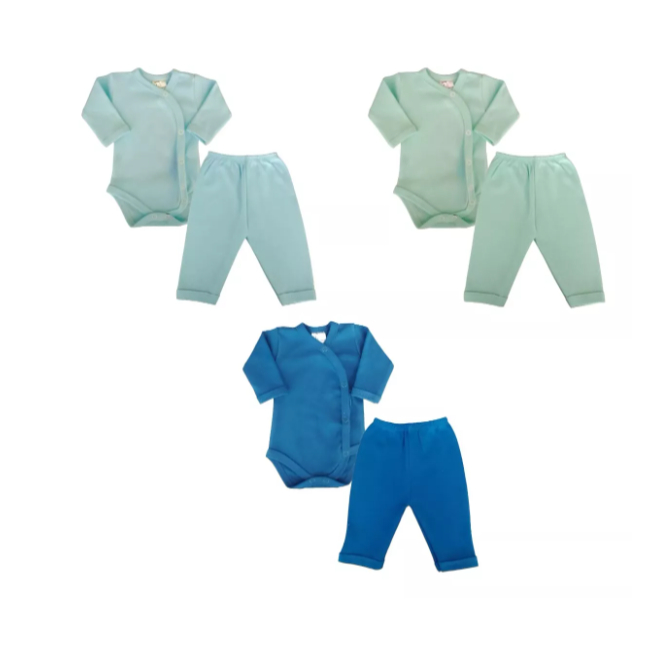 Kit 6 Pçs - Bebe Prematuro 3 Body Kimono + 3 Culote Algodão