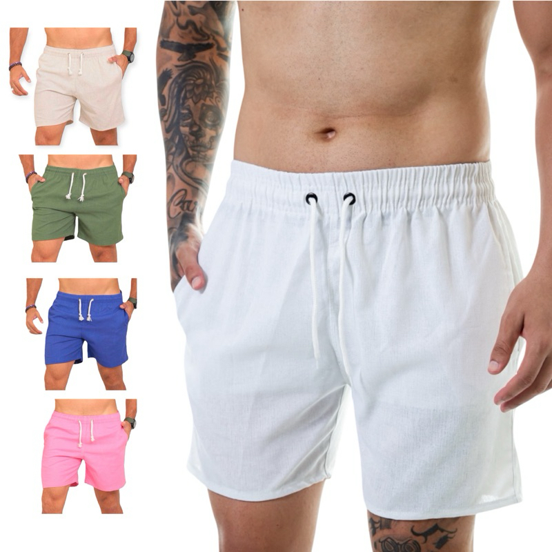 Short Linho Lavado Casual Bermuda Mauricinho Viscose Fio Tinto Moda Praia Verão Curto Várias Cores