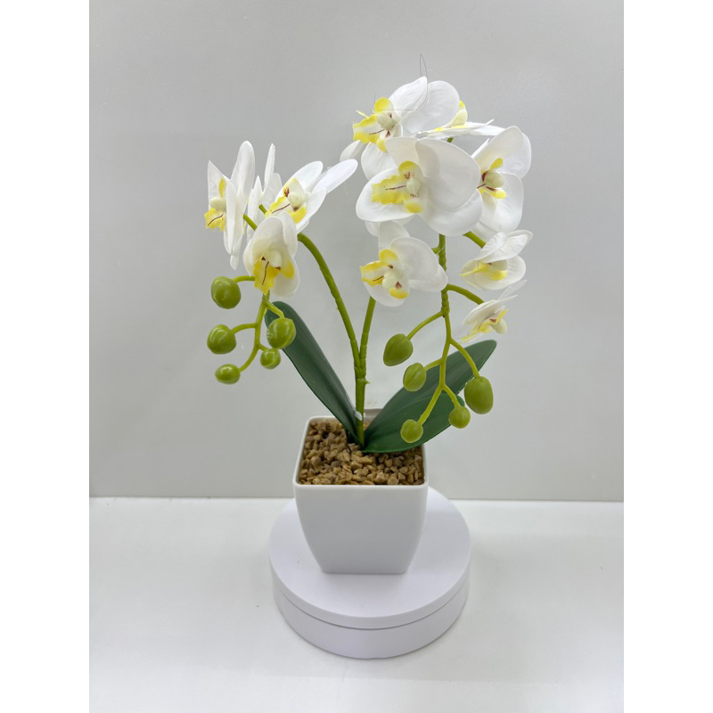 orquídea artificial com vaso plastico 30cm em Oferta na Shopee