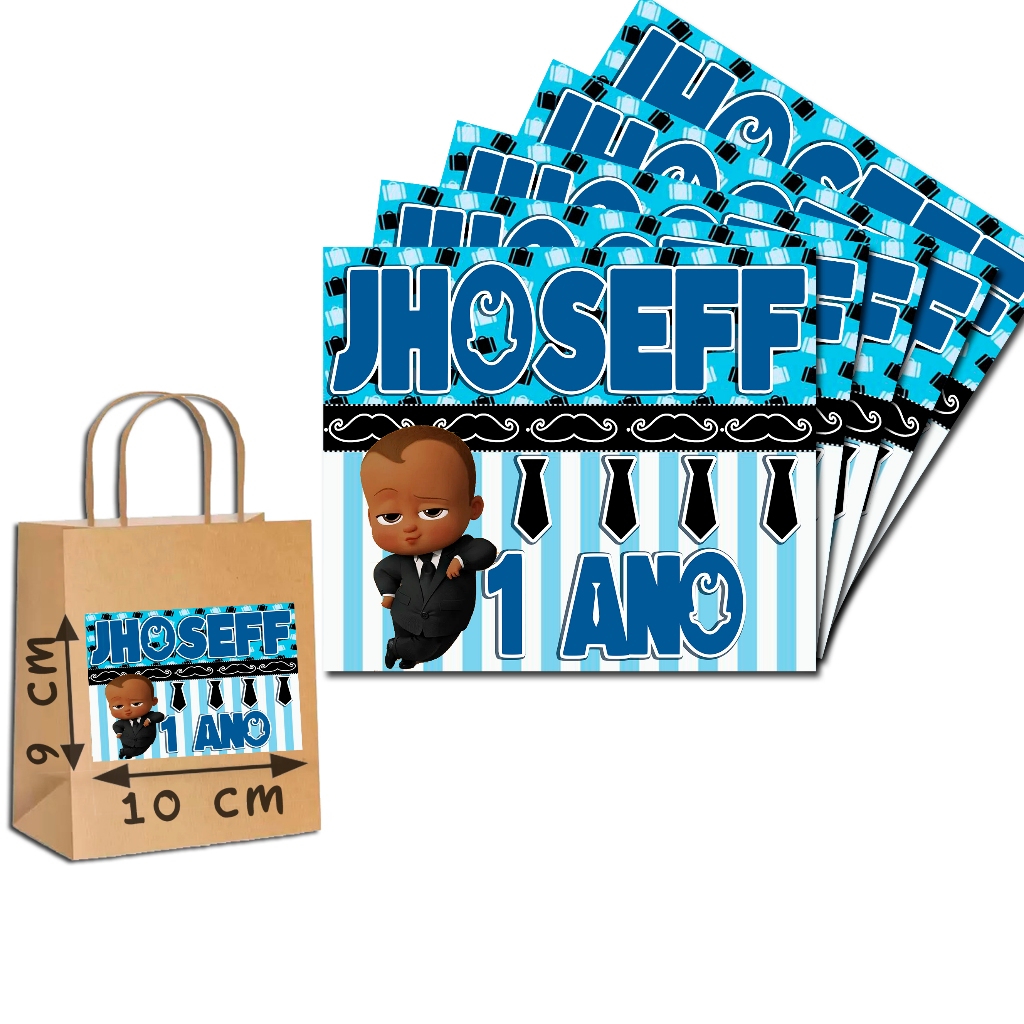 Adesivos personalizados O Poderoso Chefinho 10cm x 9cm p/ Sacolinha Surpresa e Maleta Acrílica. Lembrancinha pra Festa.