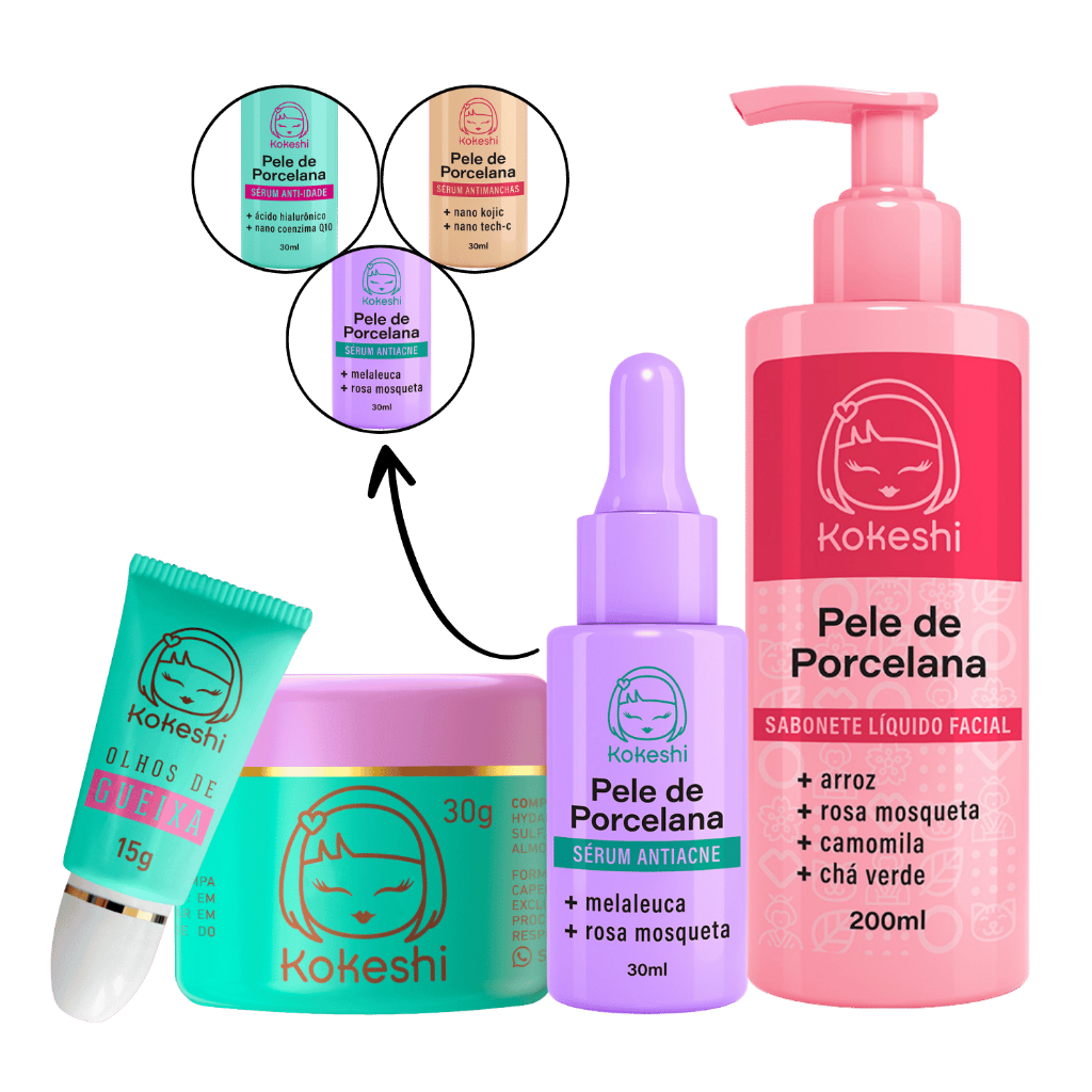 Kit Skin Care Completo Pele de Porcelana Kokeshi e Sabonete Creme e Escolha o Serum